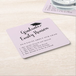Fun Fact about Graduate Simple Graduation Party Square Paper Coaster