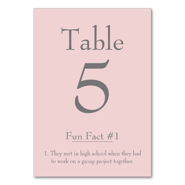 Fun Fact about the Bride and Groom Blush Pink Table Number (Front)