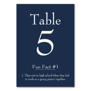 Fun Fact about the Bride and Groom on Navy Blue Table Number