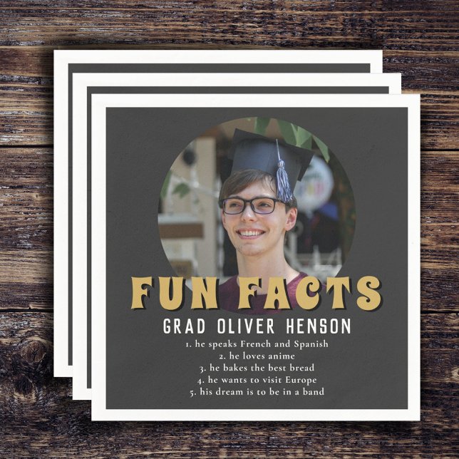 Fun Fact Modern Graduate Photo Graduation Party Napkin (Creator Uploaded)