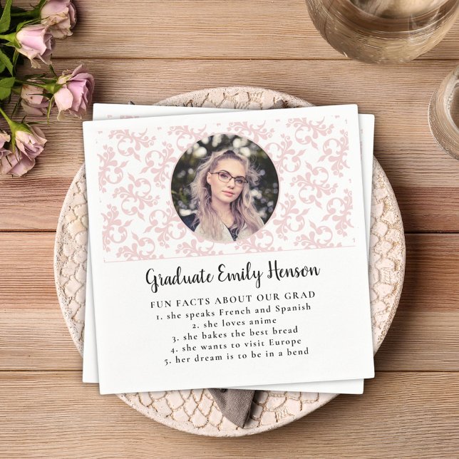 Fun Fact Pink Rococo Graduate Photo Graduation  Na Napkin (Creator Uploaded)