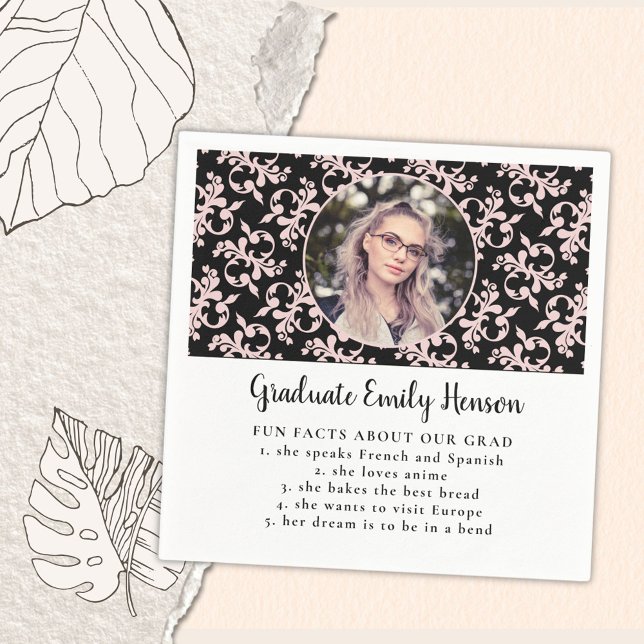 Fun Fact Pink Rococo Graduate Photo Graduation  Napkin (Creator Uploaded)