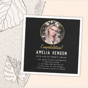 Fun Fact Simple Black Graduate Photo Graduation  Napkin