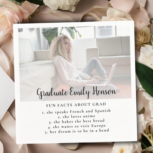 Fun Fact Simple Graduate Photo Graduation Party  Napkin (Creator Uploaded)