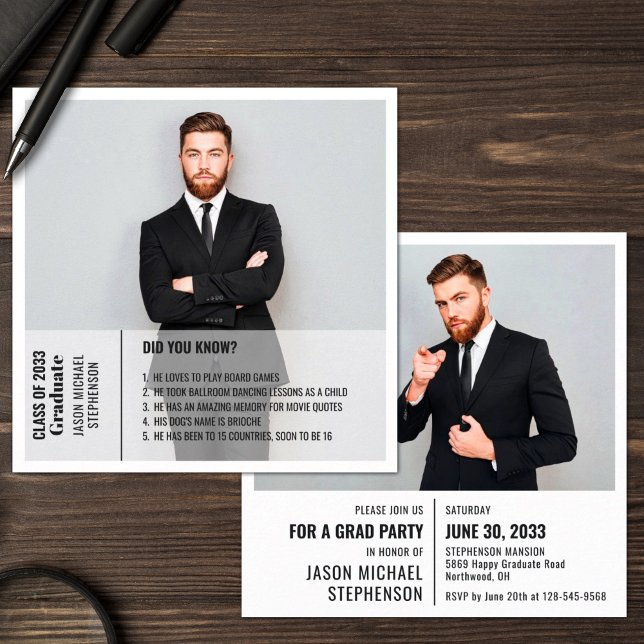 Fun facts 2 photo modern graduation announcement (Creator Uploaded)