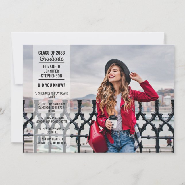 Fun facts 2 photo modern trendy college graduation invitation (Front)