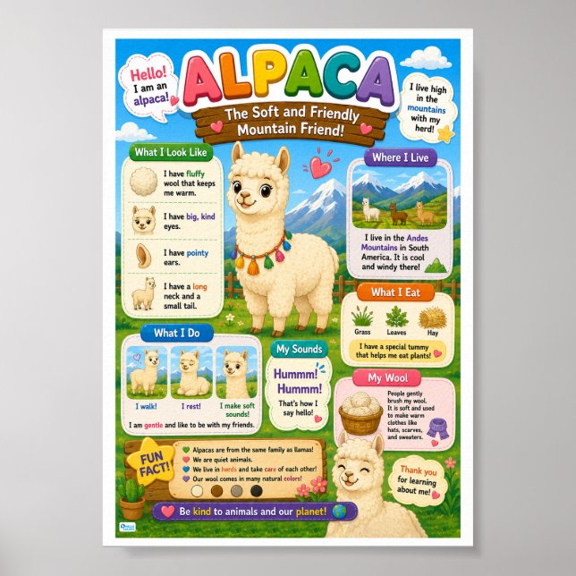 Fun Facts About Alpaca For Kids Poster (Front)