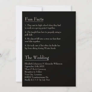 Fun Facts about the Bride and Groom on Black Invitation