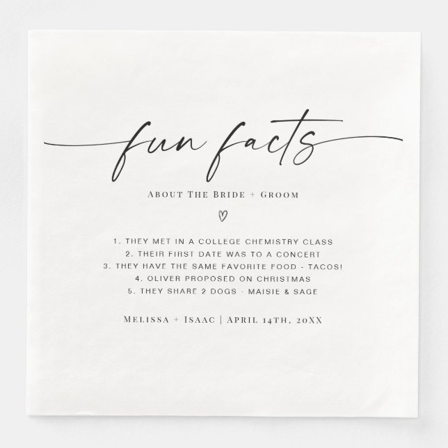 Fun Facts About The Bride + Groom Wedding Napkin (Front)