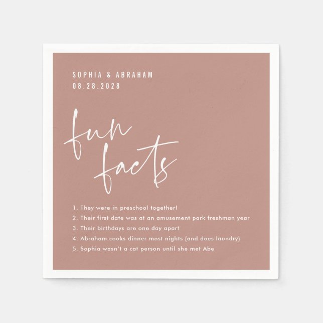 Fun Facts about the couple Dusty Rose Wedding Napkin (Front)