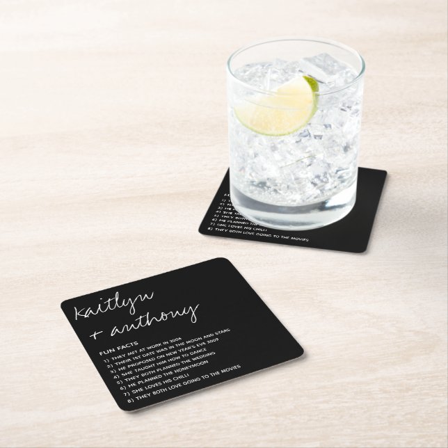 Fun Facts About The Newlyweds Modern Wedding Square Paper Coaster (Insitu)