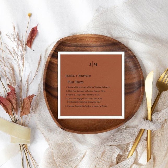 Fun Facts About The Newlyweds Terracotta wedding Napkin (Creator Uploaded)