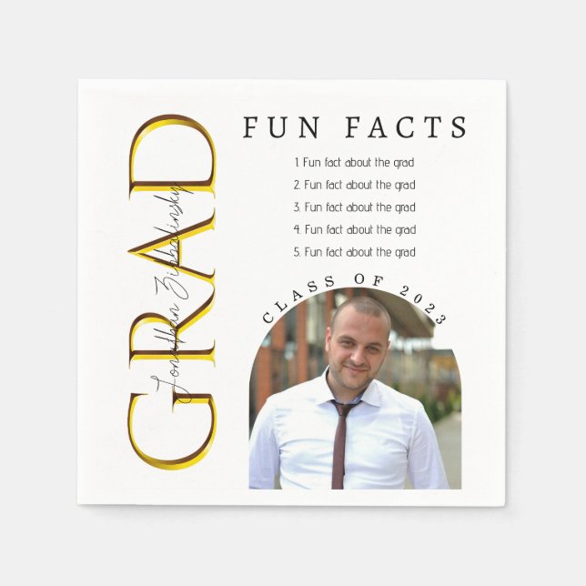 Fun Facts Arched Photo Graduation Napkin (Front)