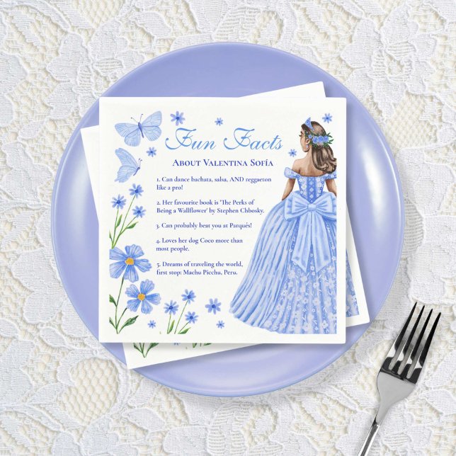 Fun Facts Baby Blue Quinceañera Floral Napkin (Fun Facts Baby Blue Quinceañera Floral Napkins)
