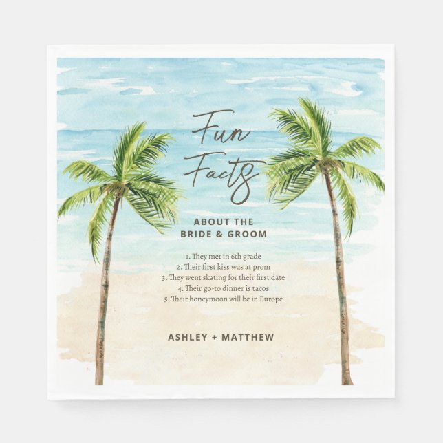 Fun Facts Beach Wedding Bridal Shower Napkins (Front)