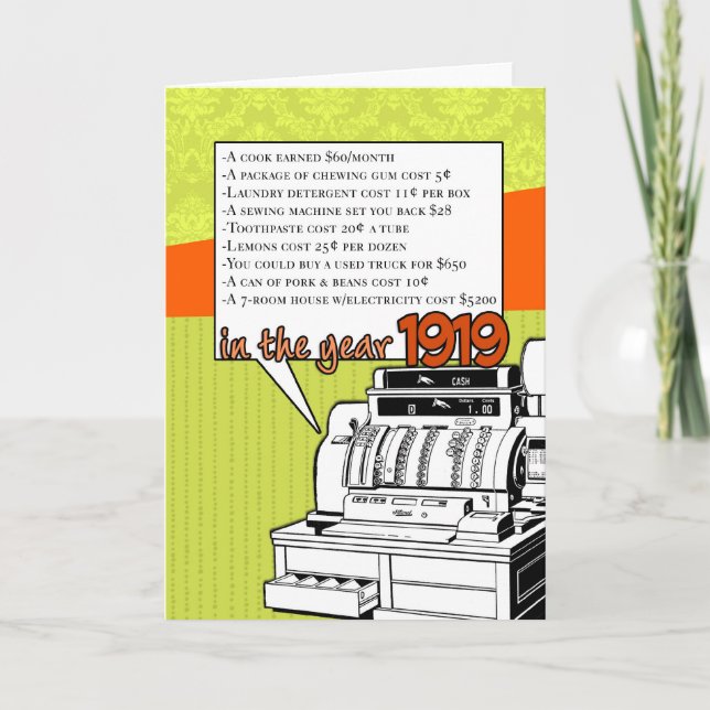 Fun Facts Birthday – Cost of Living in 1919 Card (Front)