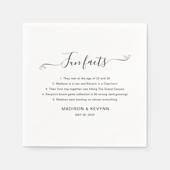Fun Facts Black Wedding Napkins (Front)