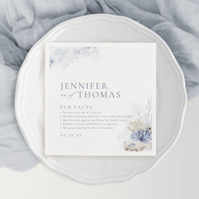 Fun facts blue coral & seashells beach Wedding Napkin (Fun facts blue coral & seashells beach Wedding Napkins)