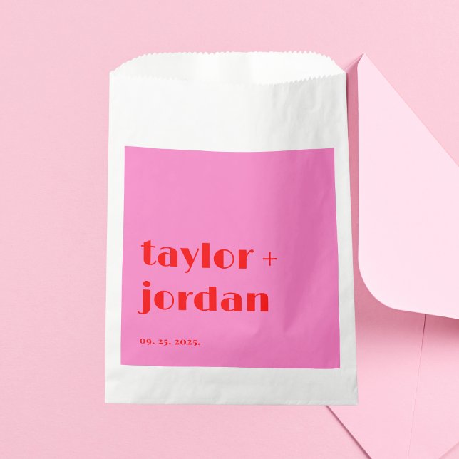 Fun facts Bold Typography Pink Red Wedding Favour Bags (Creator Uploaded)
