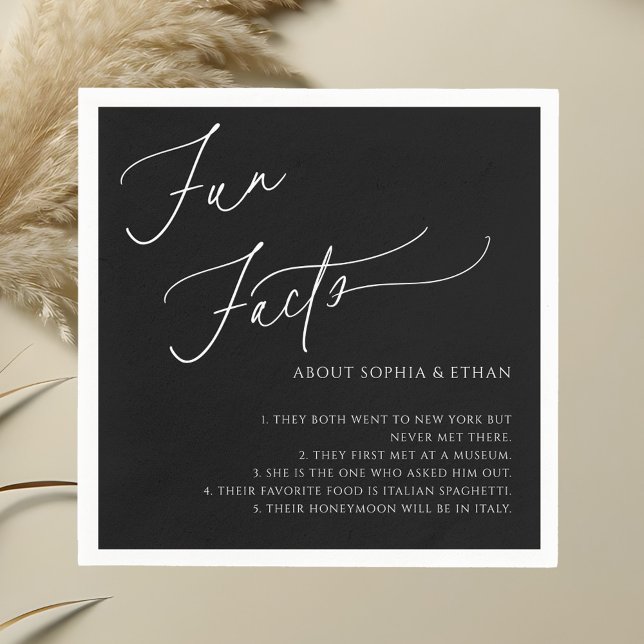 Fun Facts Calligraphy Wedding Black Napkin (Creator Uploaded)