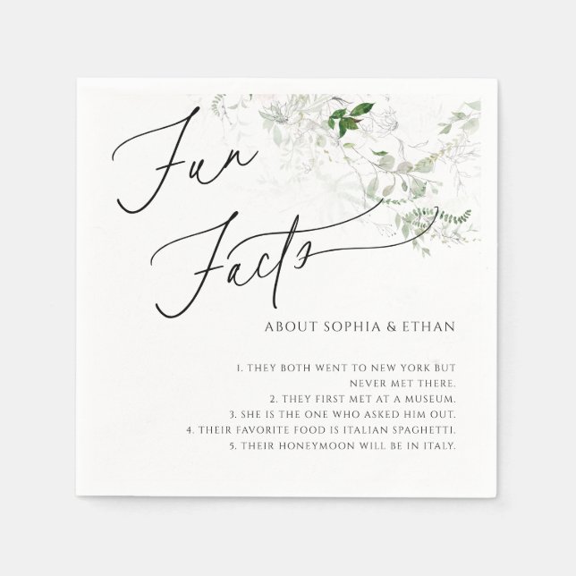 Fun Facts Calligraphy Wedding Greenery Napkin (Front)