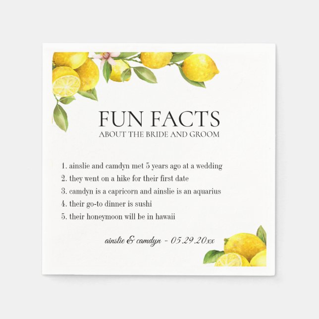 Fun Facts Citrus Orchard Personalised Napkin (Front)
