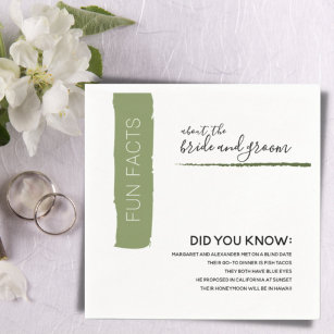 Fun Facts Couple Modern Green Wedding Paper Napkin