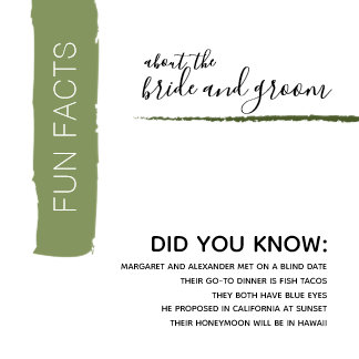 Fun Facts Couple Modern Green Wedding Paper Napkin