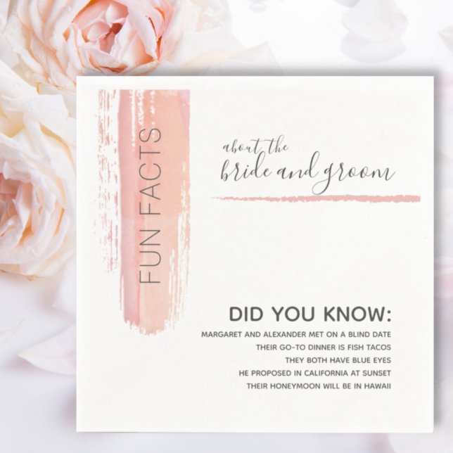 Fun Facts Couple Modern Pink Wedding Paper Napkin (Creator Uploaded)