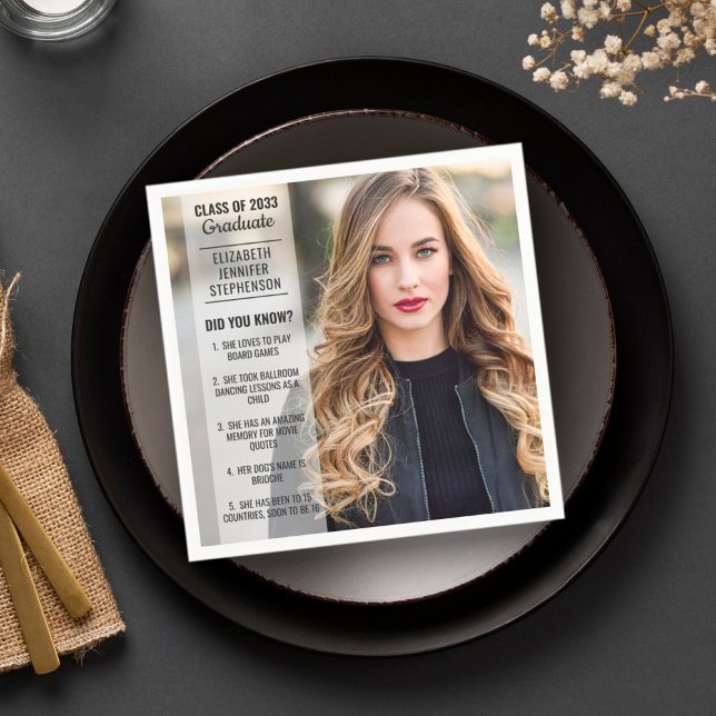 Fun facts did you know graduation photo modern napkin (Creator Uploaded)