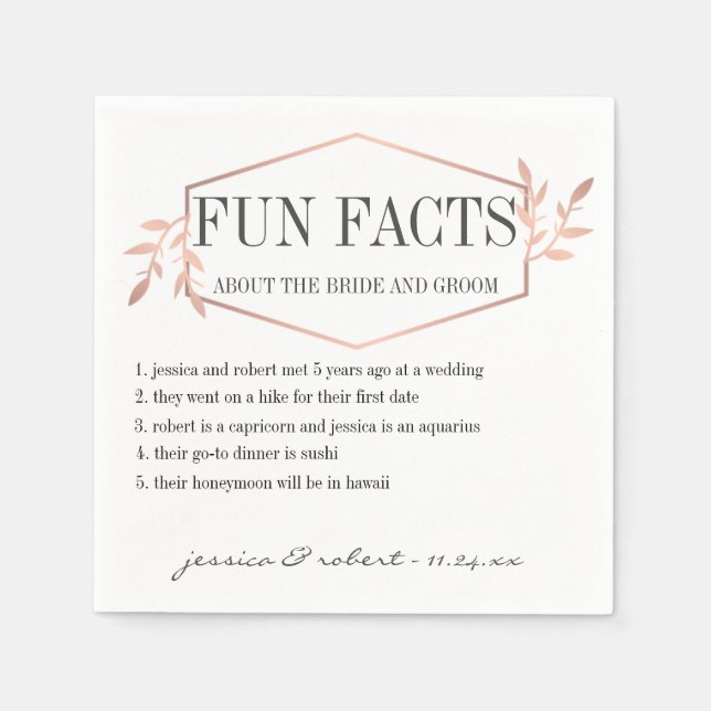 Fun Facts Elegant Rose Gold Personalised Napkin (Front)