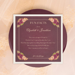 Fun Facts Elegant Rustic Floral Wedding Napkins