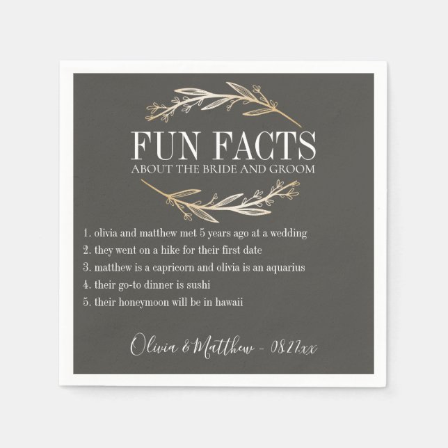 Fun Facts Gold Botanical Personalised Napkin (Front)