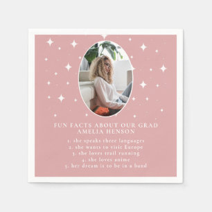 Fun Facts Graduate Stars Pink Photo Graduation Napkin