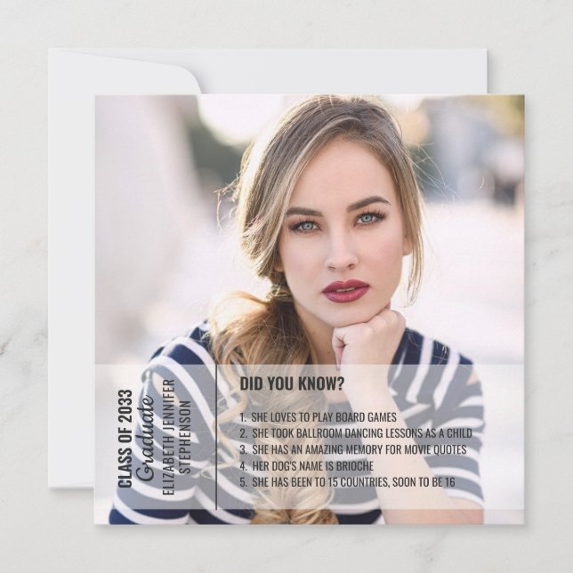 Fun facts graduation announcement 2 photo modern (Front)