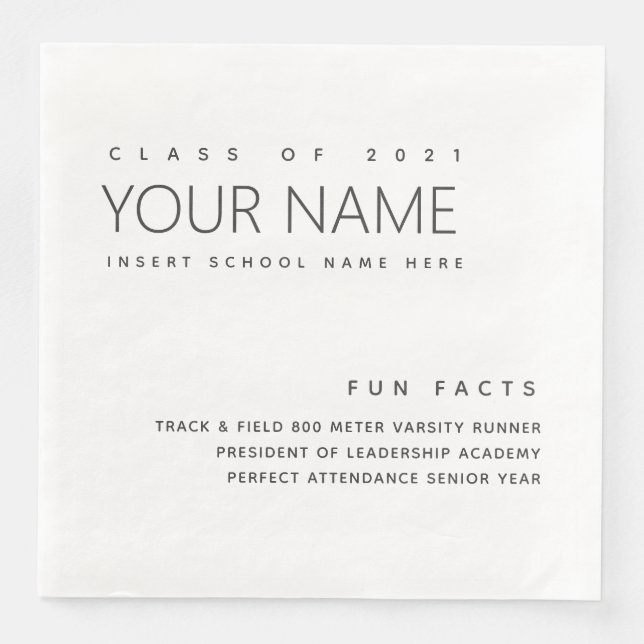 Fun Facts Graduation Modern Simple Custom Napkin (Front)