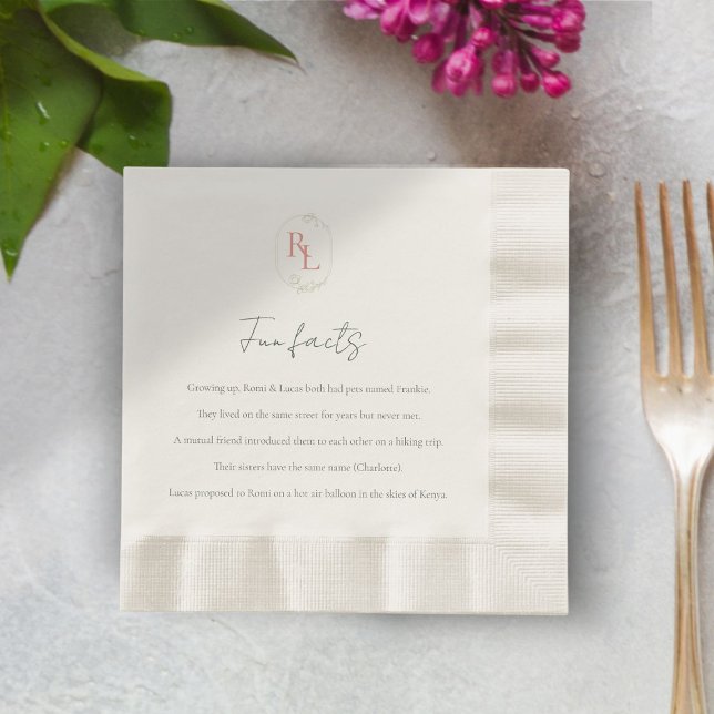 Fun Facts Green & Pink Floral Monogram Wedding  Napkin (Creator Uploaded)