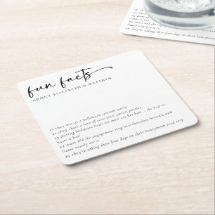 Fun Facts Minimalist Script Wedding Square Paper Coaster