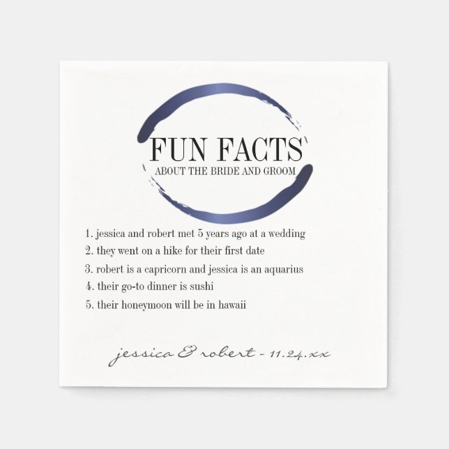 Fun Facts Modern Blue Brush Strokes Personalised Napkin (Front)