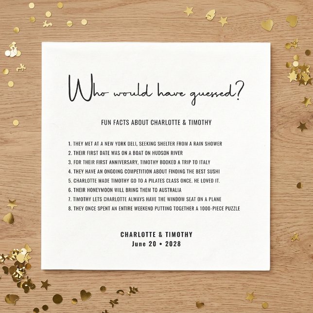 Fun Facts Modern Minimalist Script Wedding Napkin (Creator Uploaded)
