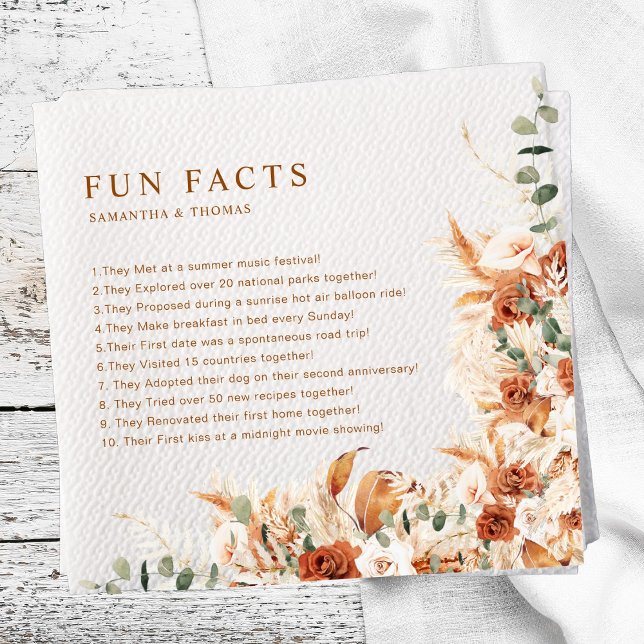 Fun Facts Modern Terracotta Chic Floral Wedding Napkin (Creator Uploaded)