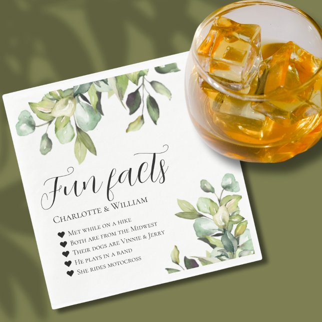 Fun Facts Newlyweds Green Botanicals Wedding Napkin (Creator Uploaded)