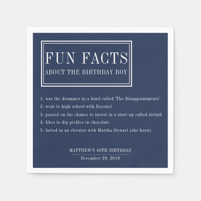 Fun Facts personalised napkins for birthdays (Front)