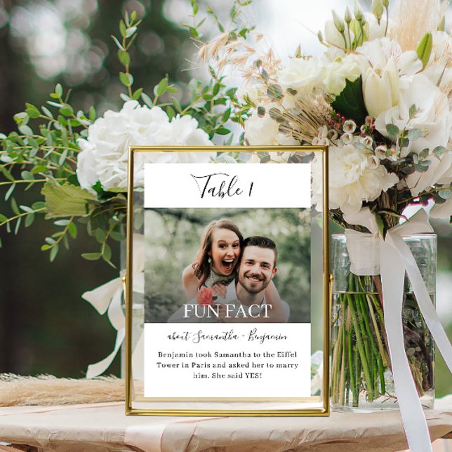 Fun Facts Photo Wedding Reception Table Numbers (Wedding table numbers with fun facts about the bride and groom)