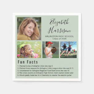 Fun Facts Photos Sage Green Graduation Napkin