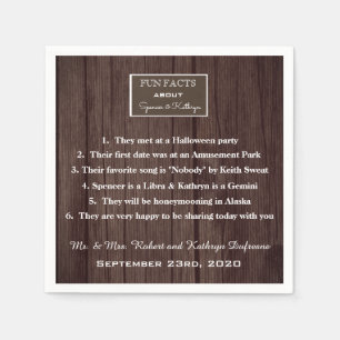 "Fun Facts" Romantic & Rustic Wedding Personalised Napkin