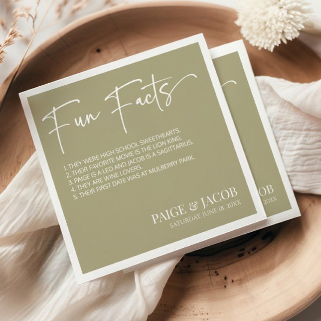Fun Facts Sage Green Classic Minimal Wedding Napkin (Creator Uploaded)