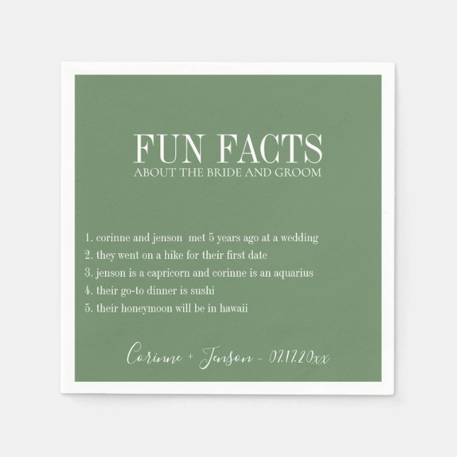 Fun Facts Sage Green Personalised Napkin (Front)