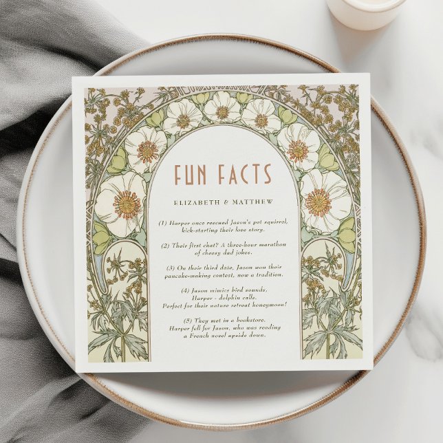 Fun Facts Vintage Art Nouveau Wedding Napkin (Creator Uploaded)