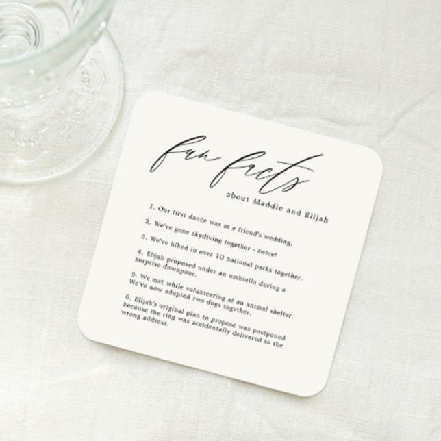 Fun Facts Wedding Coaster with Calligraphy Font (Creator Uploaded)